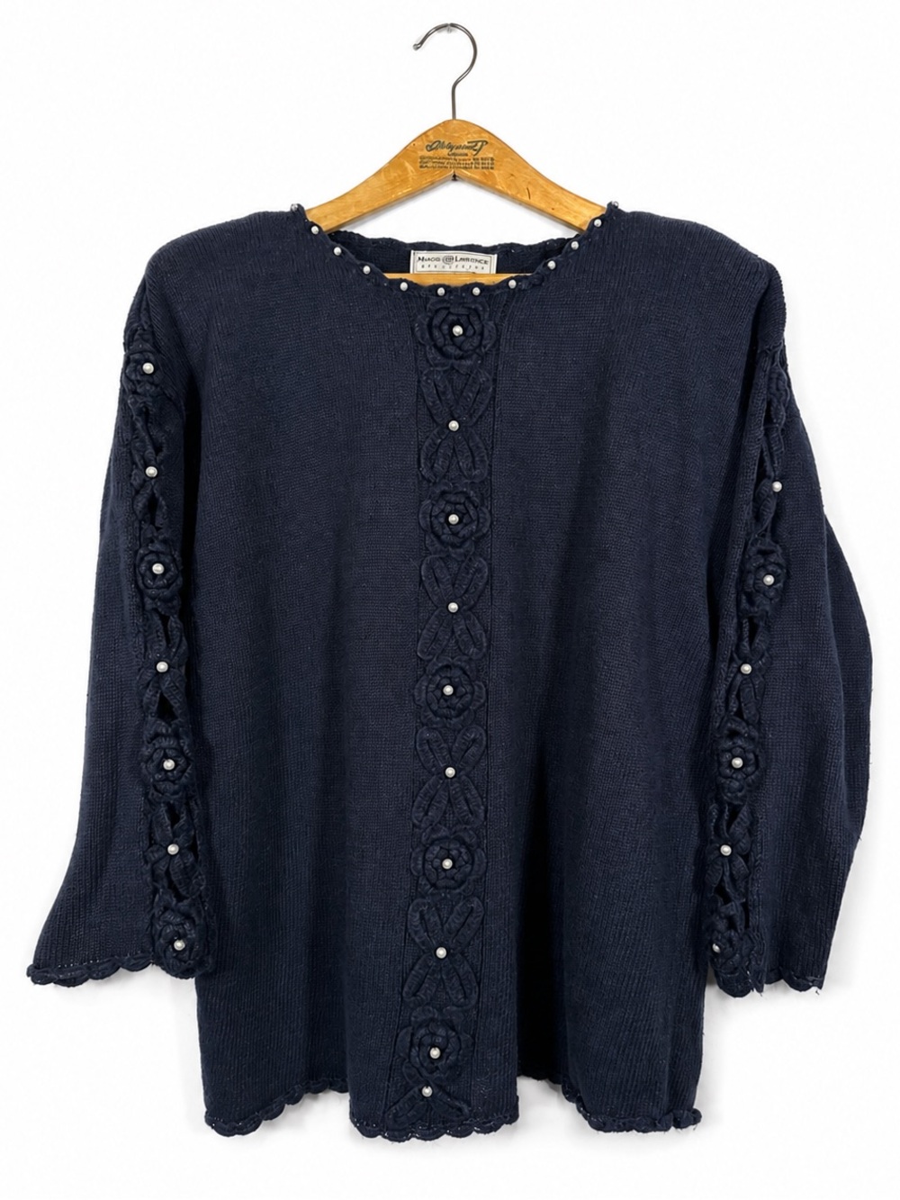 VTG Maggie Lawrence Embroidered Sweater Pearls Size 22/24 Grandmacore Comfy